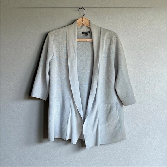 Eileen Fisher Sweaters - EILEEN FISHER Cardigan Sz M Silk Blue Open Front Shawl Casual Office READ